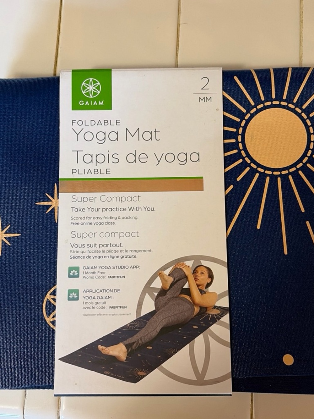 GAIAM Navy Yoga Mat with Gold Celestial Motifs